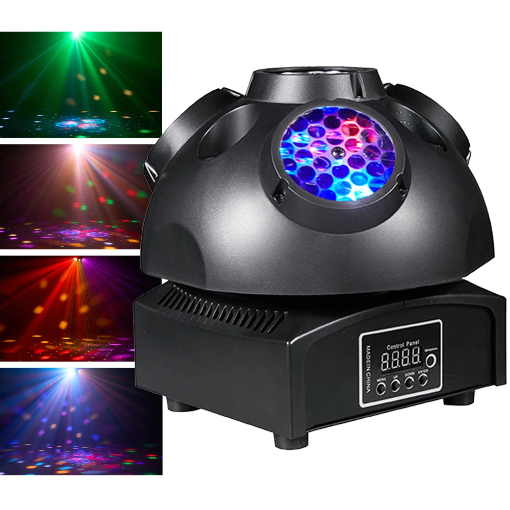 60W LED Moving Head DJ Light 4IN1 Effect Portable Moving Head Lights DMX Control Lazer Light Stage Strobe Pattern Lights for Bar