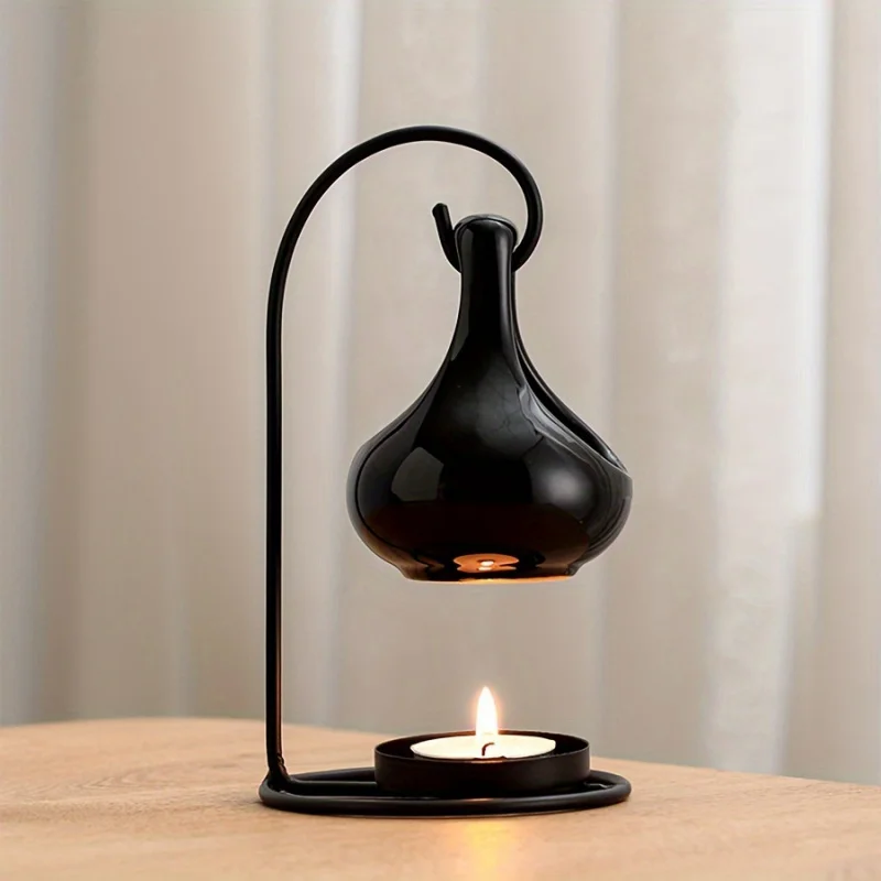 Elegante diffusore per aromaterapia in ceramica nera con portacandele integrato - Olio essenziale per decorazioni per la casa senza profumo e senza elettrico