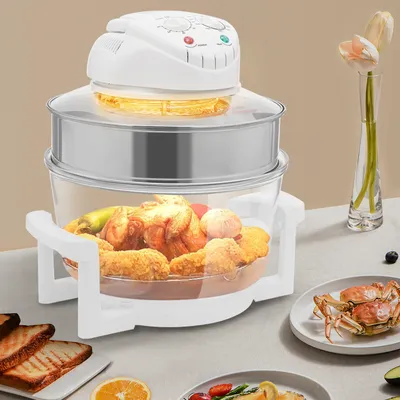 17L Glass Air Fryer, 360-Degree and 110V Viewable Convection Oven with Adjustable Expansion Ring for Home Use, Oil-Free Cooking