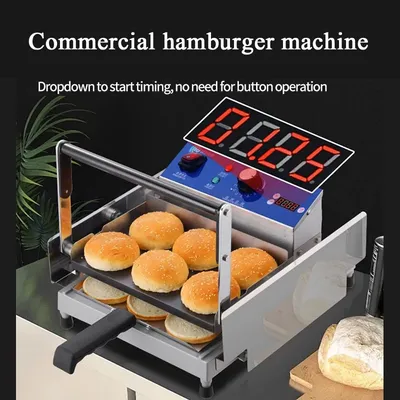 Hamburger Toasting Machine Commercial Electric Burger Maker Bread Heating Double Layer Panini Toaster Heater With Timer