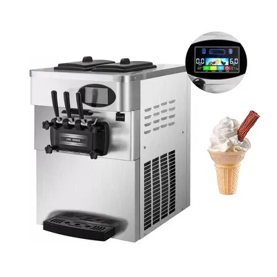 Soft Ice Cream Maker Machine Compressor 110V 220V 3 Flavors Sweet Cone Electric Ice Cream Maker For Commercial
