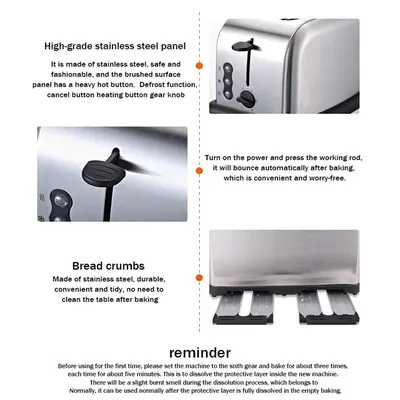 220V Toaster Home Fully Automatic Toaster Toast Grilled Sandwich Multifunctional Stainless Steel 4 Pieces
