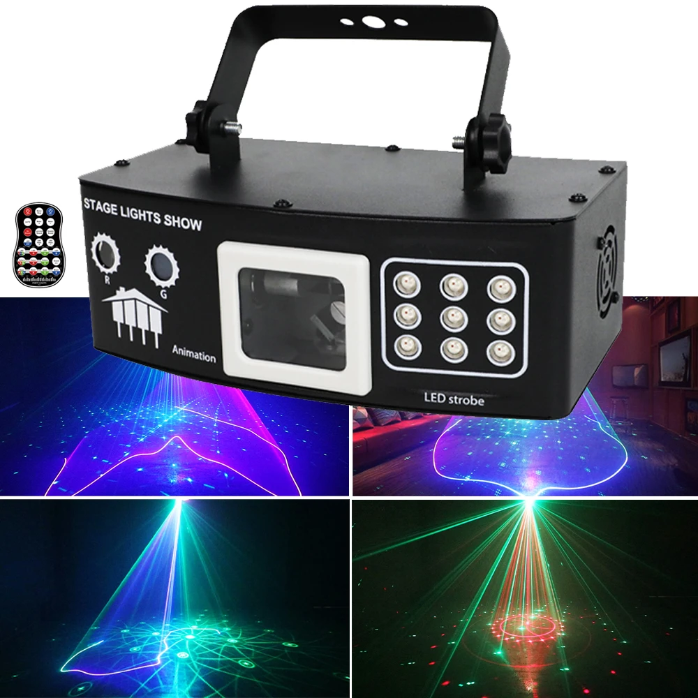 DJ Disco Laser Light 3IN1 Effect Party Laser Light Projector DMX Control LED Purple Lights Stage Strobe Light For Club Dance Bar