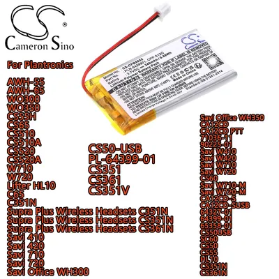 Wireless Headset Battery For Plantronics AWH-55 AWH-65 WO300 WO350 CS55H CS65 CS510 CS510A CS520 CS520A W710 W720 Lifter HL10
