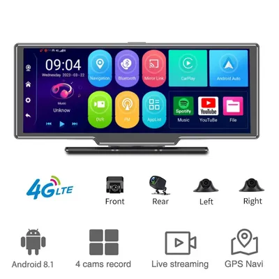 4 Camera 10.26" Dash Recorder 4G Car GPS Navigation Andriod8.1 wifi 1080P Reaview Video Recorder Registrar Parking Monitoring