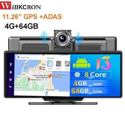 10.26 Inch Car DVR Dash Recorder GPS Navigation 4G+64GB ADAS Advanced 4G WIFI Android 13 HD 1080P Registrar Parking Monitoring