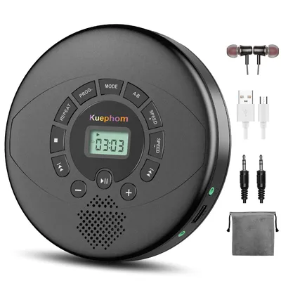 Portable CD player with USB rechargeable discman with speaker and earbuds CD walkman for car with anti-shock protection