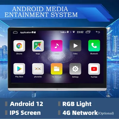 14" IPS 4K Car Headrest Monitor HDMI OUT Car Rear Multimedia TV Android 12 Multifunction Tablet PC HDMI IN Airplay 2G+32GB ROM