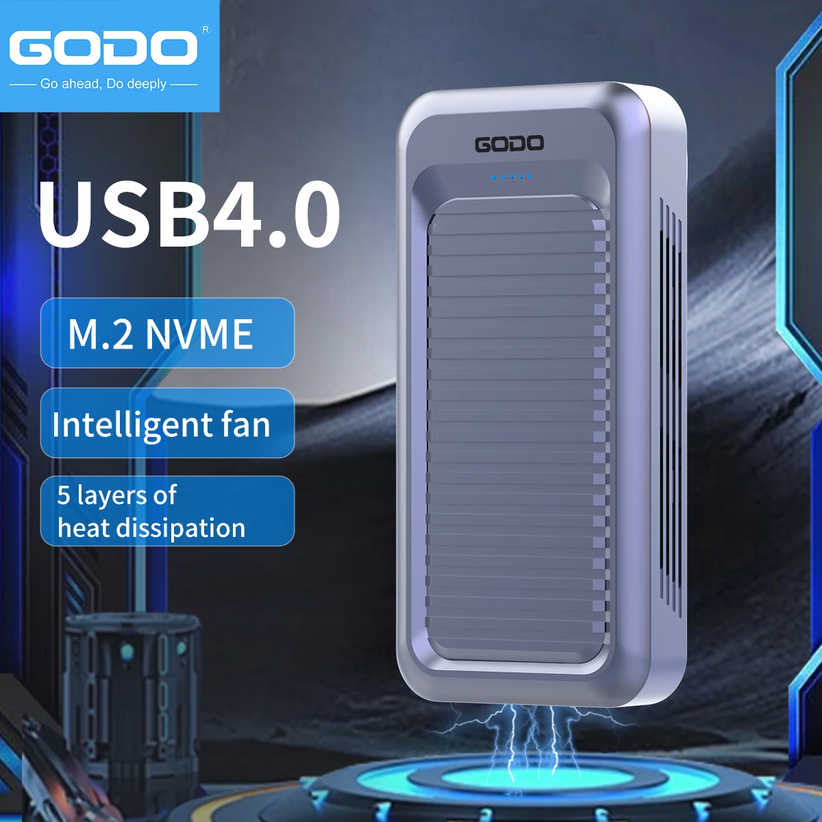Custodia SSD GODO 40 Gbps M.2 NVMe, custodia per disco rigido USB4.0 in alluminio di tipo C da 4 TB, installazione senza attrezzi, supporto SSD