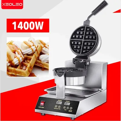 XEOLEO Electric Waffle Maker Egg Cake Machine Non-stick Waffle Machine Commercial Rotatable Round Head Baking Machine With Timer