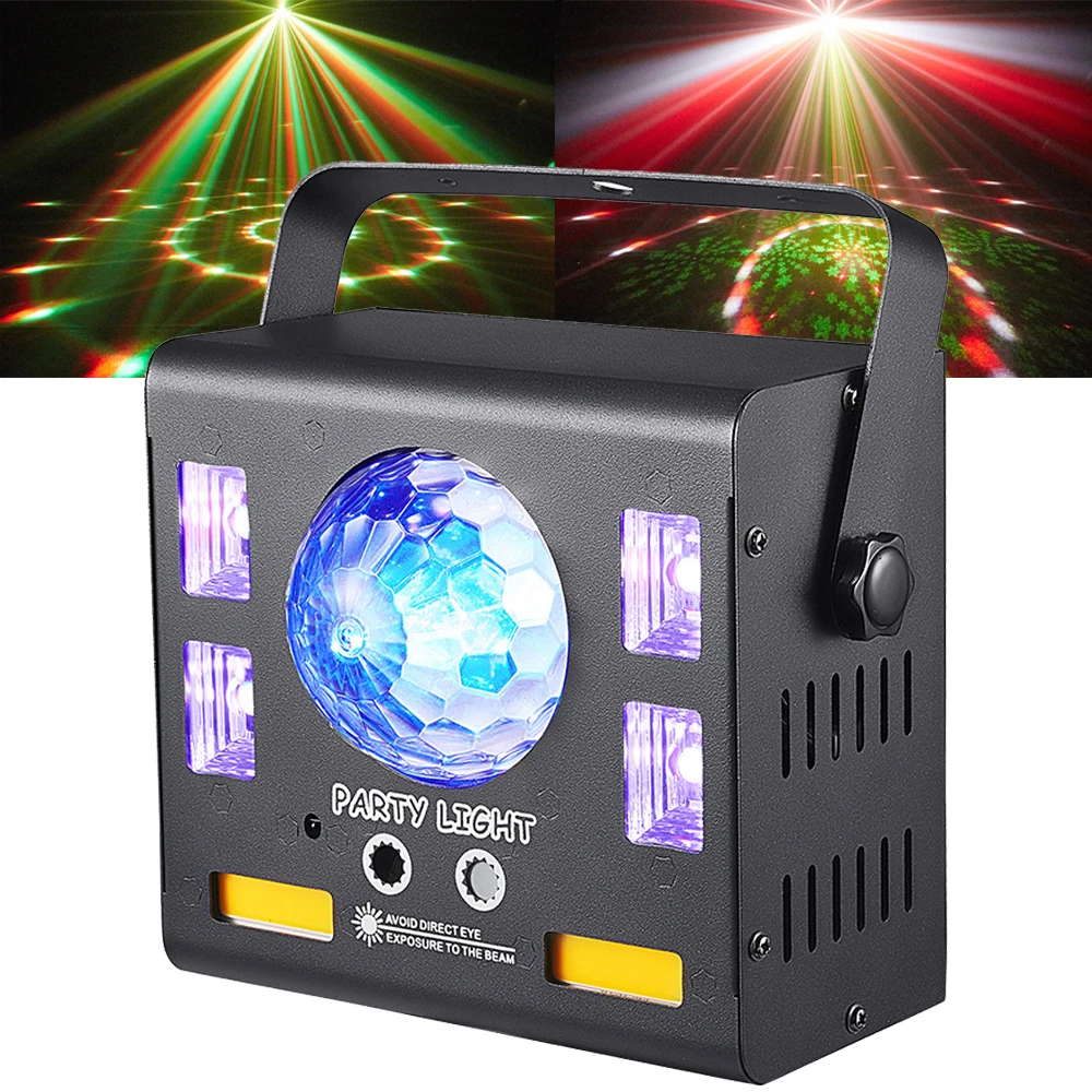 DJ Party Light 4IN1 Effect Magic Ball Laser Light Projector LED Purple Light LED UV Light Stage Strobe Light With Remote Control