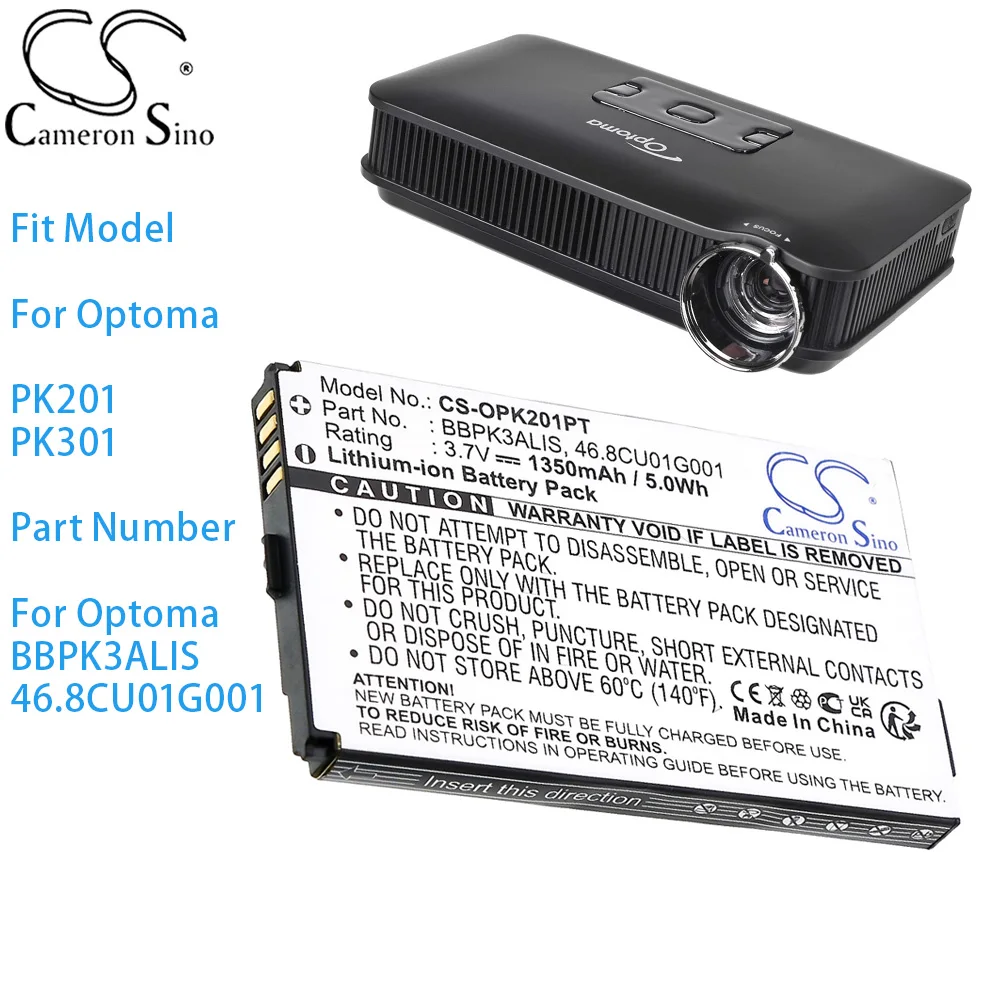 Cameron Sino Projector Battery For Optoma PK201 PK301 Part Number For BB PK3ALIS 46.8CU01G0011350mAh
