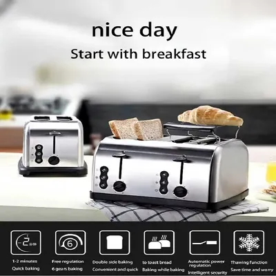 High Quality Household Multifunctional Stainless Steel 2 slices/4 slices Toaster Automatic Toaster Breakfast Machine Silver