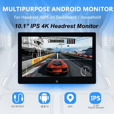 10.1 inch Car Headrest Monitor 4K Video Recorder Tablet PC GPS Tracker Android 10 WIFI/BT/USB/HDMI/Airplay MP5 APP 2G+32GB ROM