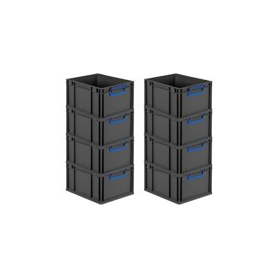 PROREGAL SuperSparSet 8x Eurobox NextGen Color, HxBxT 22x30x40cm, 20 Liter, Griffe blau zu, Schwarz, Eurobehälter, Transportbehälter Image