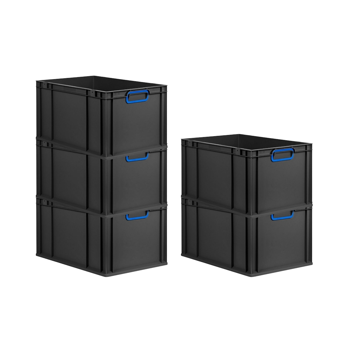 PROREGAL SparSet 5x Eurobox NextGen Color, HxBxT 32x40x60cm, 65 Liter, Griffe blau zu, Schwarz, Eurobehälter, Transportbehälter Image