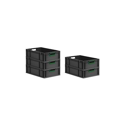 PROREGAL SuperSparSet 5x Eurobox NextGen Color, HxBxT 17x40x60cm, 34 Liter, Griffe grün offen, Schwarz, Eurobehälter, Transportbehälter Image