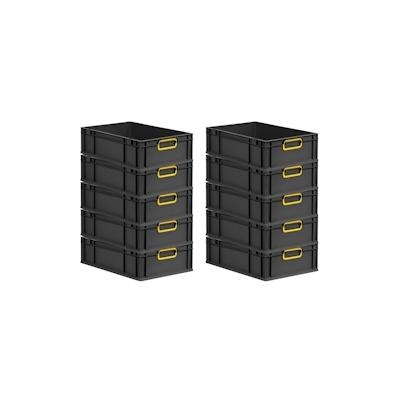 PROREGAL SparSet 10x Eurobox NextGen Color, HxBxT 17x40x60cm, 34 Liter, Griffe gelb zu, Schwarz, Eurobehälter, Transportbehälter Image