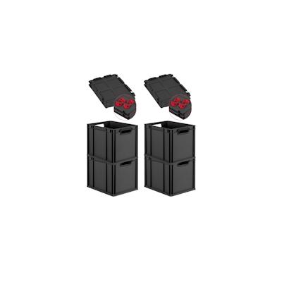 PROREGAL SuperSparSet 4x Eurobox NextGen Grip mit Scharnierdeckel & roten Verschlüssen, HxBxT 32x30x40cm, 30L, Schwarz, Griffe offen, Eurobehälter Image