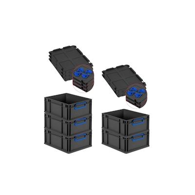 PROREGAL SparSet 5x Eurobox NextGen Color mit Auflagedeckel & Verschlüsse, HxBxT 17x30x40cm, 16L, Schwarz, Griffe blau zu, Eurobehälter Image