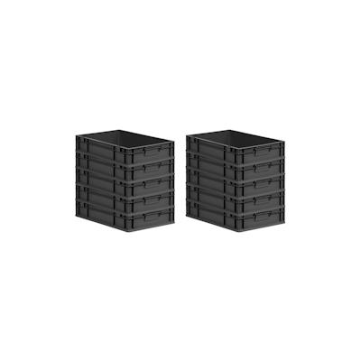 PROREGAL SparSet 10x Eurobox NextGen Grip, HxBxT 12x40x60cm, 23 Liter, Griffe zu, Schwarz, Eurobehälter, Transportbehälter Image