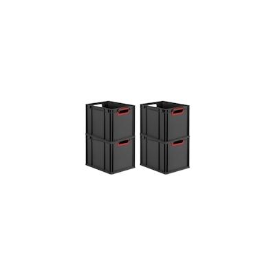 PROREGAL SuperSparSet 4x Eurobox NextGen Color, HxBxT 32x30x40cm, 30 Liter, Griffe rot offen, Schwarz, Eurobehälter, Transportbehälter Image