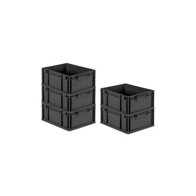 PROREGAL SparSet 5x Eurobox NextGen Grip, HxBxT 17x30x40cm, 16 Liter, Griffe zu, Schwarz, Eurobehälter, Transportbehälter Image