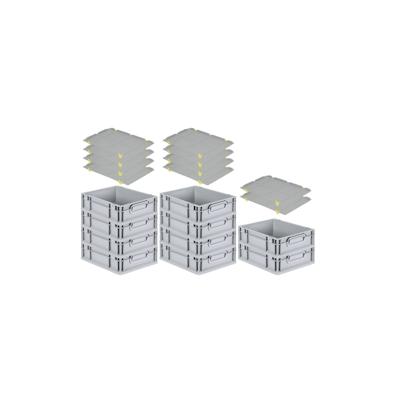 PROREGAL SparSet 10x Eurobox NextGen Grip mit Auflagedeckel & 4 gelben Verschlüssen, HxBxT 12x30x40cm, 11L, Grau, Griffe zu, Eurobehälter Image
