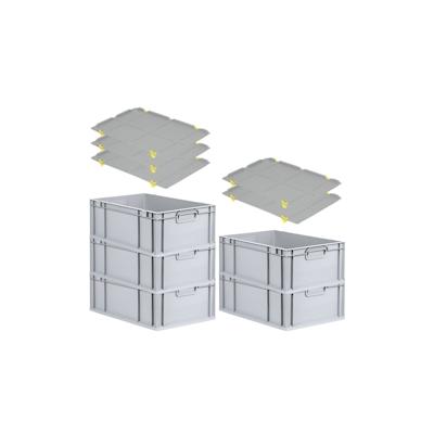 PROREGAL SparSet 5x Eurobox NextGen Grip mit Auflagedeckel & 4 gelben Verschlüssen, HxBxT 22x40x60cm, 44L, Grau, Griffe zu, Eurobehälter Image