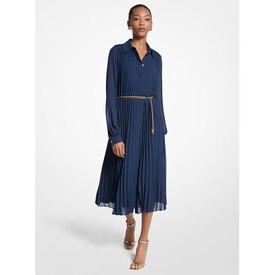 Michael Kors Pleated Georgette Shirtdress Blue M