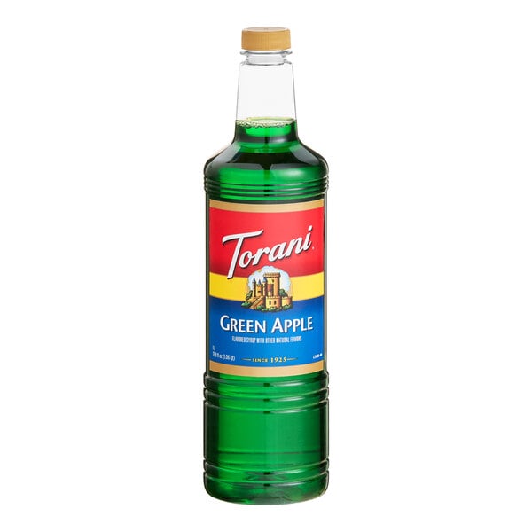 Torani Green Apple Flavoring / Fruit Syrup Plastic Bottle 1 Liter - 6/Case