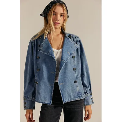 We The Free Imogene Denim Officer Jacket at Free People in Sally Wash, Size: Small