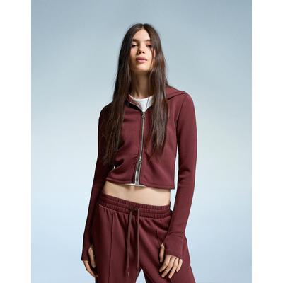 Bershka Soft Modal Blend Zip-Up Hoodie Women Xs Burgundy