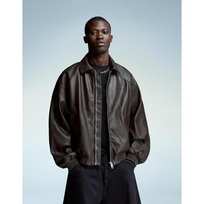 Bershka Leather Effect Jacket Men L Brown