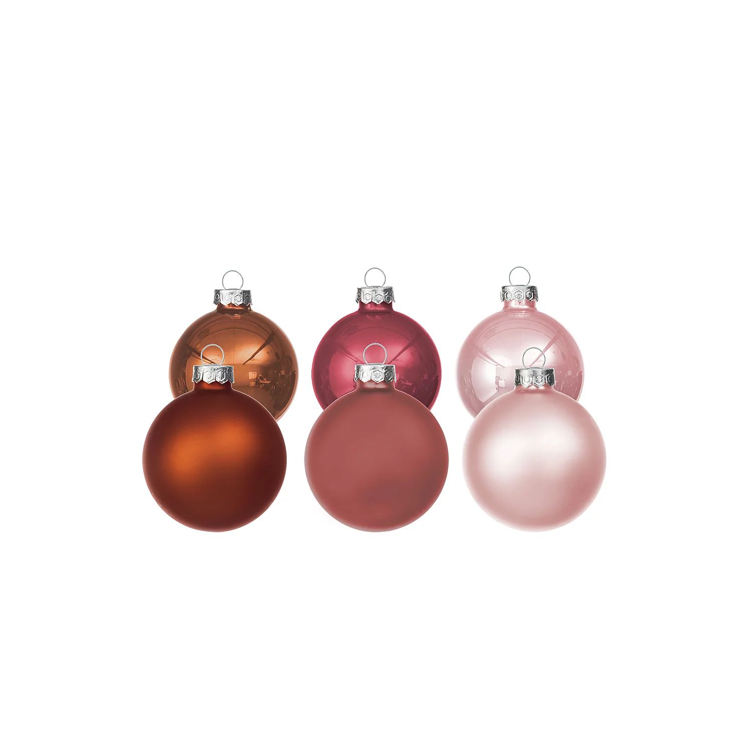 Boules de Noël en verre, vieux rose, rose, cuivre, 3 cm Ø, 6 pièces