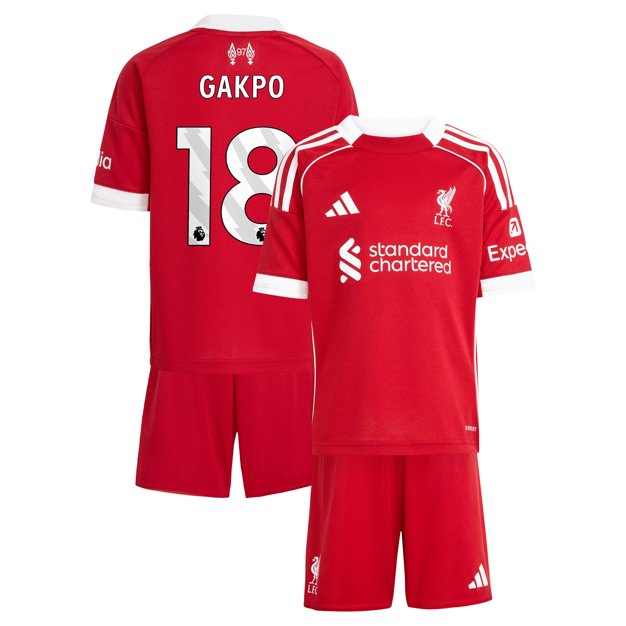 Liverpool adidas Mini-kit Domicile 25/26 avec flocage Gakpo 18 - unisexe Taille: 2-3 Years