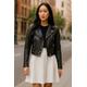 Infinity Leather Womens Black Cropped Brando Biker Jacket-durban Lamb Leather - Size 22 UK | Infinity Leather Sale | Discount Designer Brands