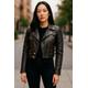 Infinity Leather Womens Vintage Black Cropped Brando Biker Jacket-durban - Black/brown Lamb Leather - Size 24 UK