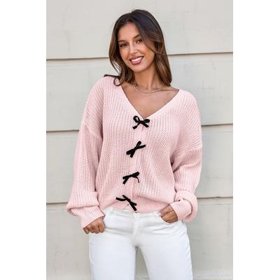 Pink Knit Long Sleeve Bow Jumper