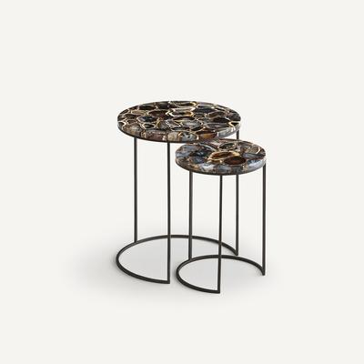 Set of 2 Anaximène Agate & Metal Nesting Side Tables