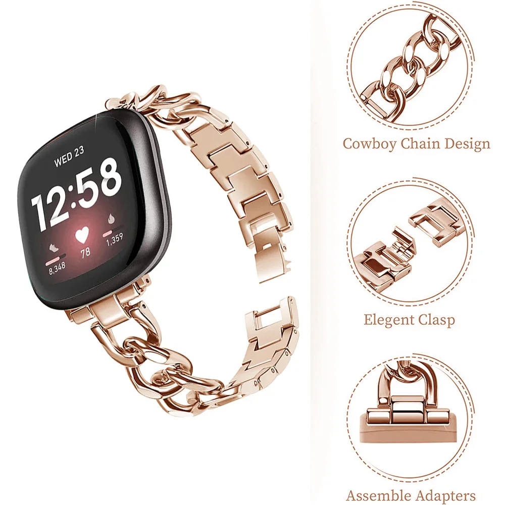 Edelstahl-Kettenriemen für Google Pixel 3, 45 mm, Denim-Kette, Schnellverschluss-Metallarmband für Google Versa 4 Image