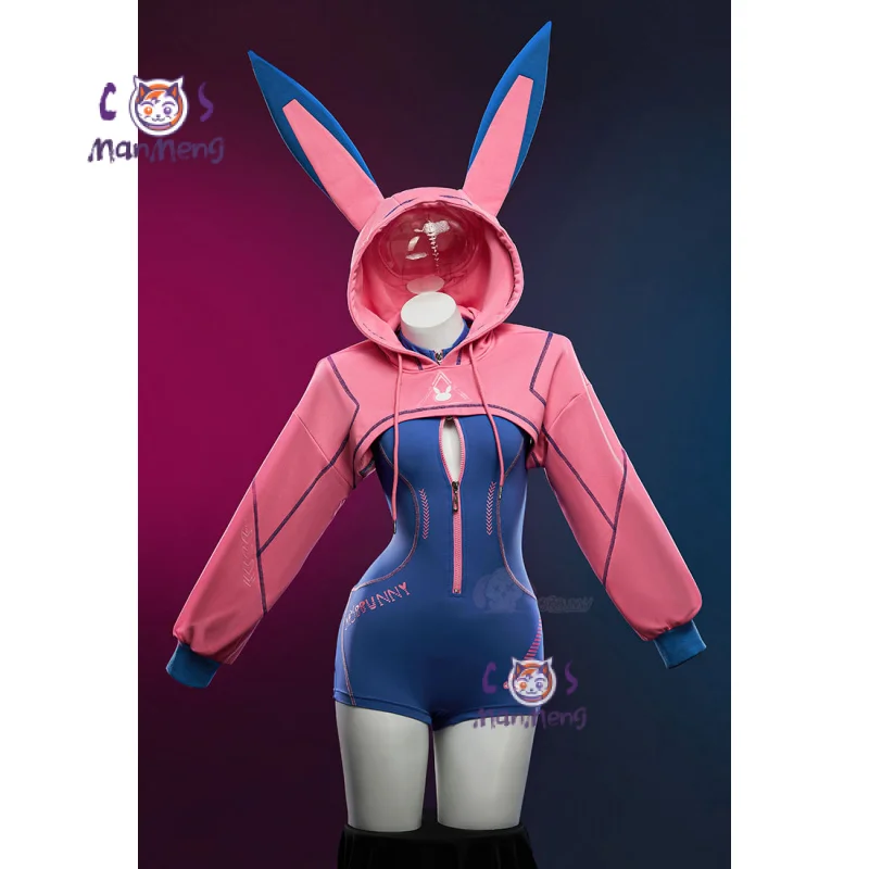 Spiel Overwatch D.Va OW Cosplay Halloween Party rosa süßer Mantel Overall Perücke Set Damen Mann Sport und lässig D.Va Uniform Image
