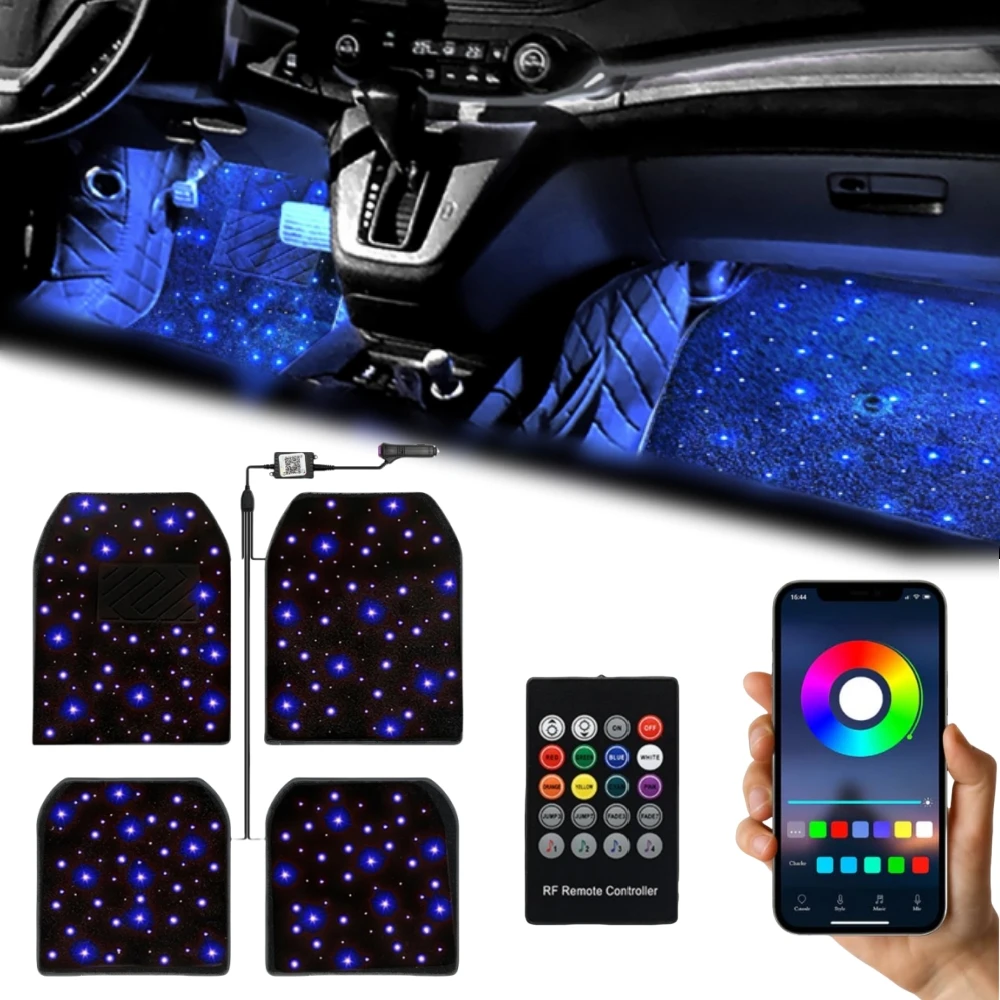 Stern Licht Auto Fußmatten Innen Umgebungs Beleuchtung LED Galaxy Leuchten Auto Matten Boden Teppich Sternenlichter Für Auto Image