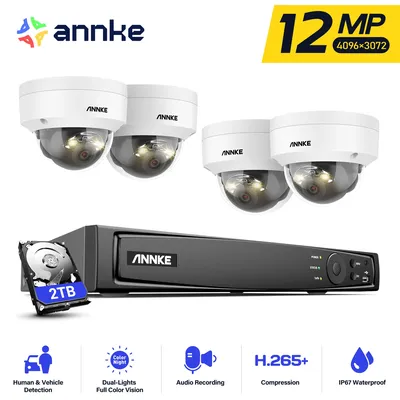 ANNKE H1200 12MP Dual Light Outdoor Überwachungskamerasystem Person/Fahrzeugerkennung PoE Kamera CCTV Video Security Kits