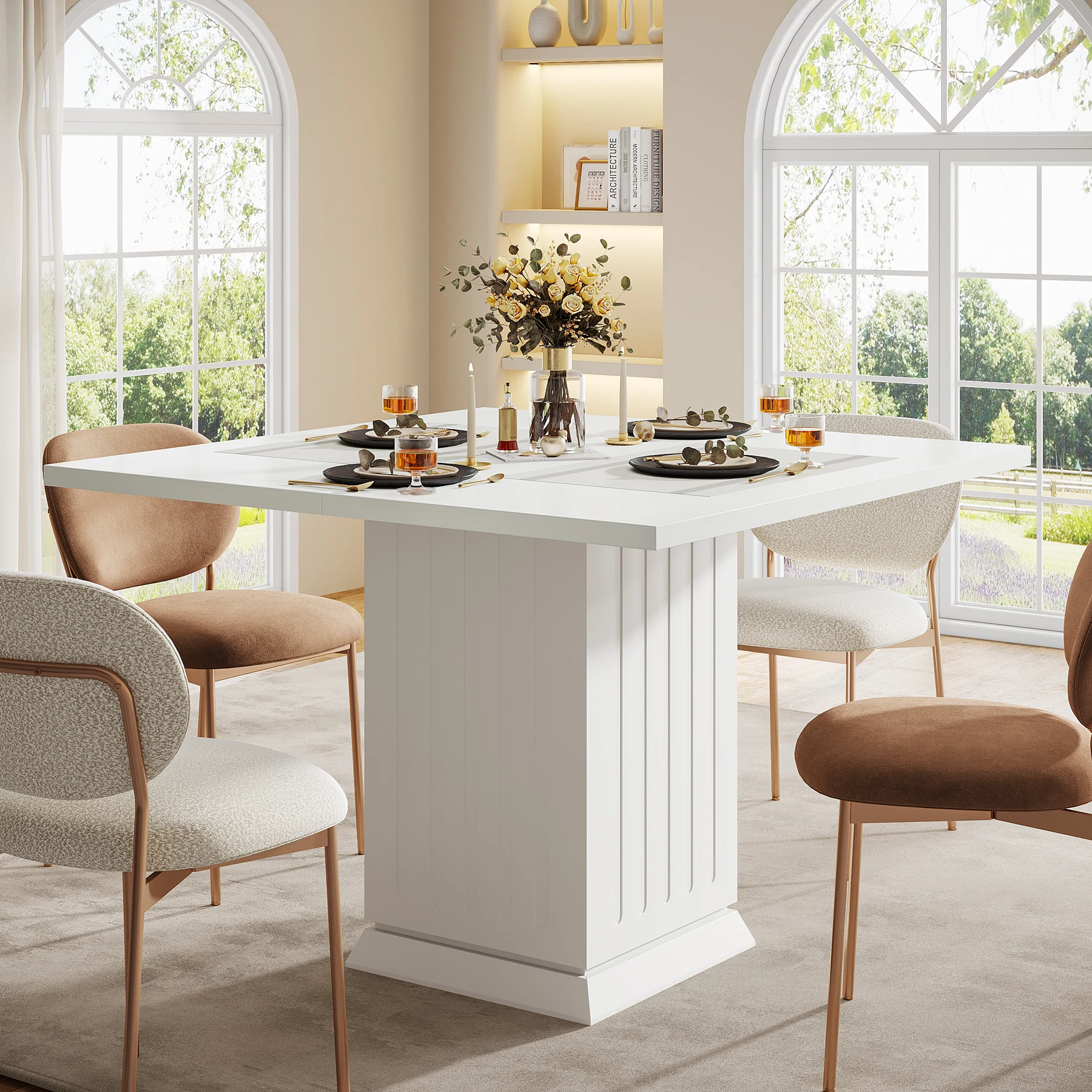 Quadratischer Esstisch von Tribesigns mit 2 Tischsets, moderner kleiner Esstisch aus Holzwerkstoff für 4 Personen