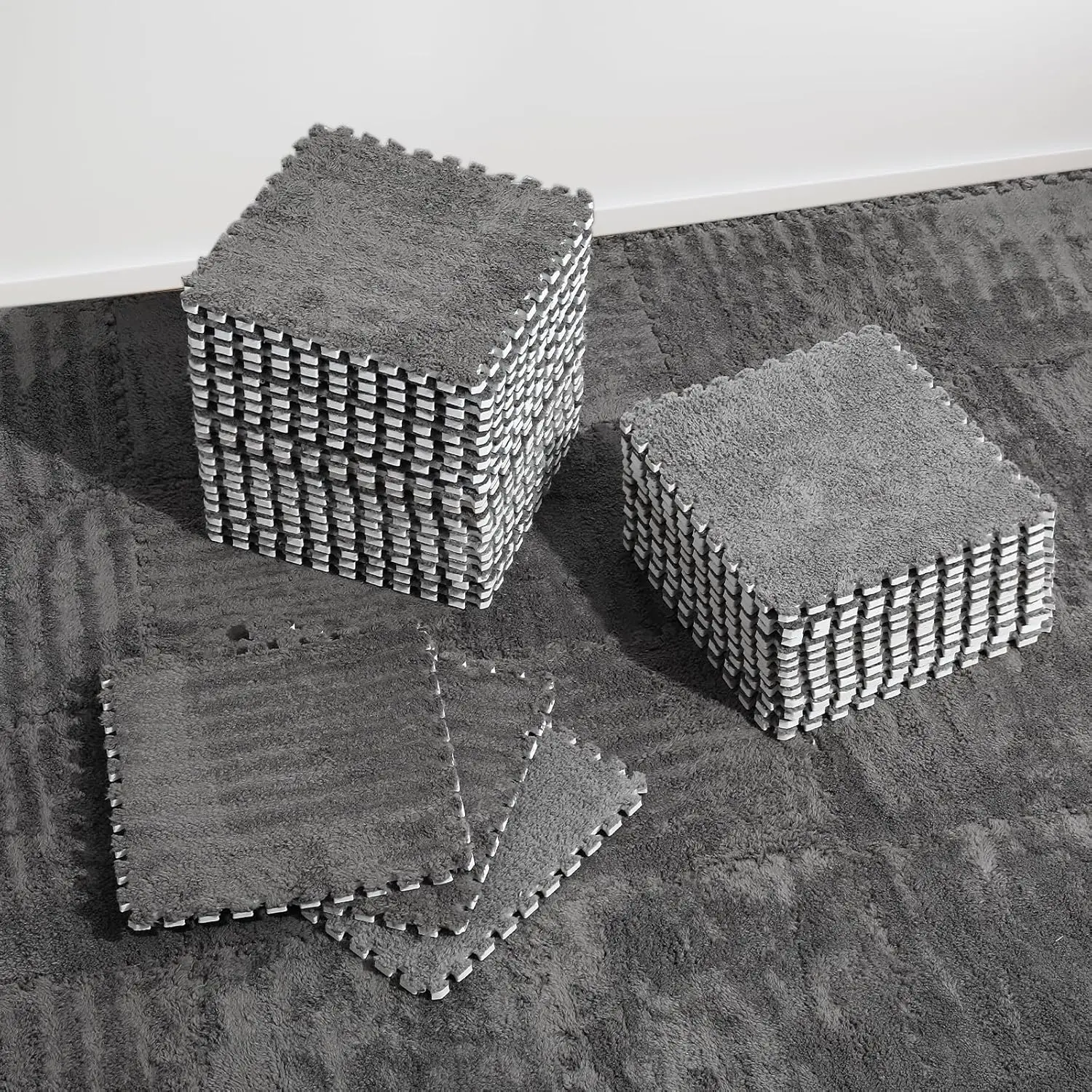 1-12 stücke Plüsch Puzzle Schaum Boden Matte EVA Schaum Ineinandergreifende Teppich Flauschigen Weichen Kind Teppich Mode Anti Slip schlafzimmer Boden Pat Image