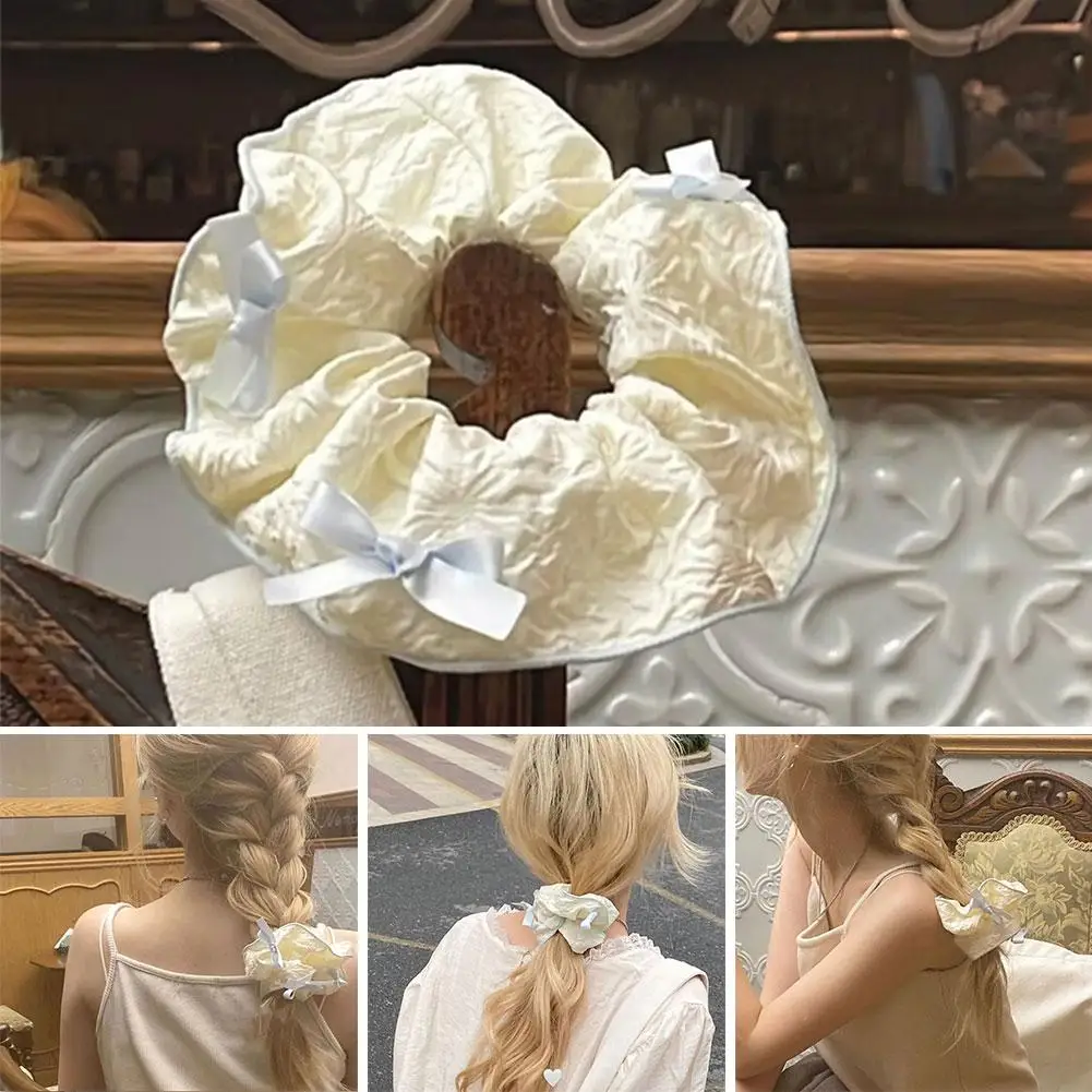 Baumwolle Leinen Hohl Gesticktes Weiß Dickdarm Haarband Mädchen Haargummis Haarring Für Frauen Haarschmuck Image