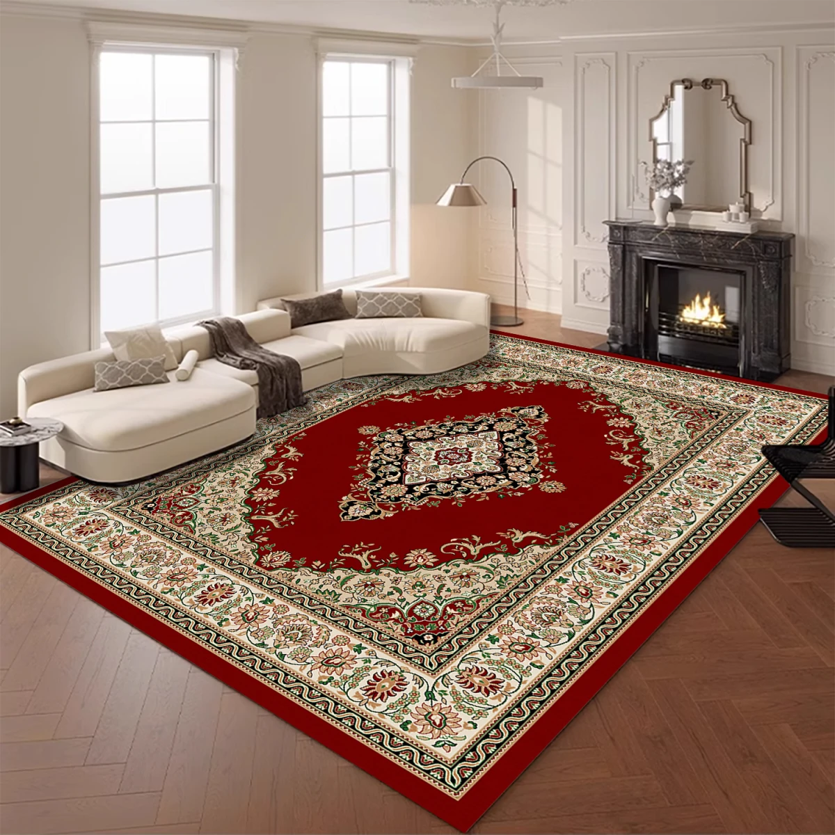 Vintage persische rote große Teppiche für Wohnzimmer, hochwertiger luxuriöser amerikanischer flauschiger Teppich, Schlafzimmer, Bettende, rutschfeste große Flächenmatte