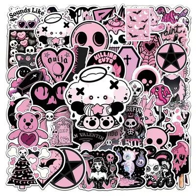 10/30/50 Stück Gothic Schwarz und Rosa Totenkopf Aufkleber Lustige Graffiti Aufkleber Spielzeug DIY Skateboard Helm Laptop Niedliche wasserdichte Aufkleber Image