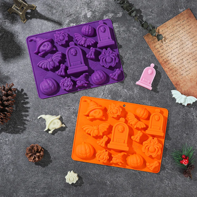Halloween Silikon Formen Kürbis Geist DIY Schokolade Süßigkeiten Backform Halloween Party Kuchen Formen Fledermaus Schädel Hexe Hut Formen Image